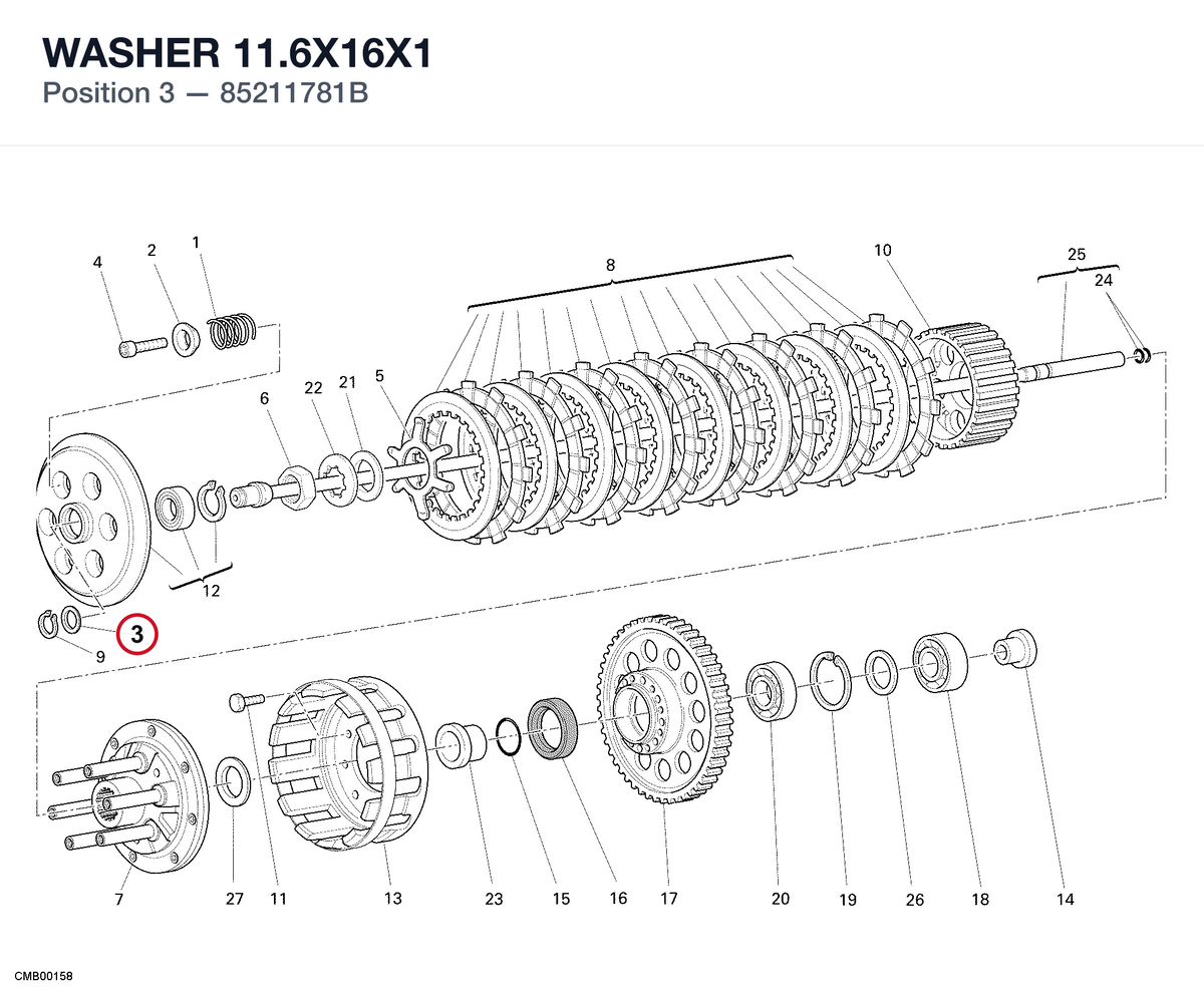 WASHER 11.6X16X1 85211781B diagram position