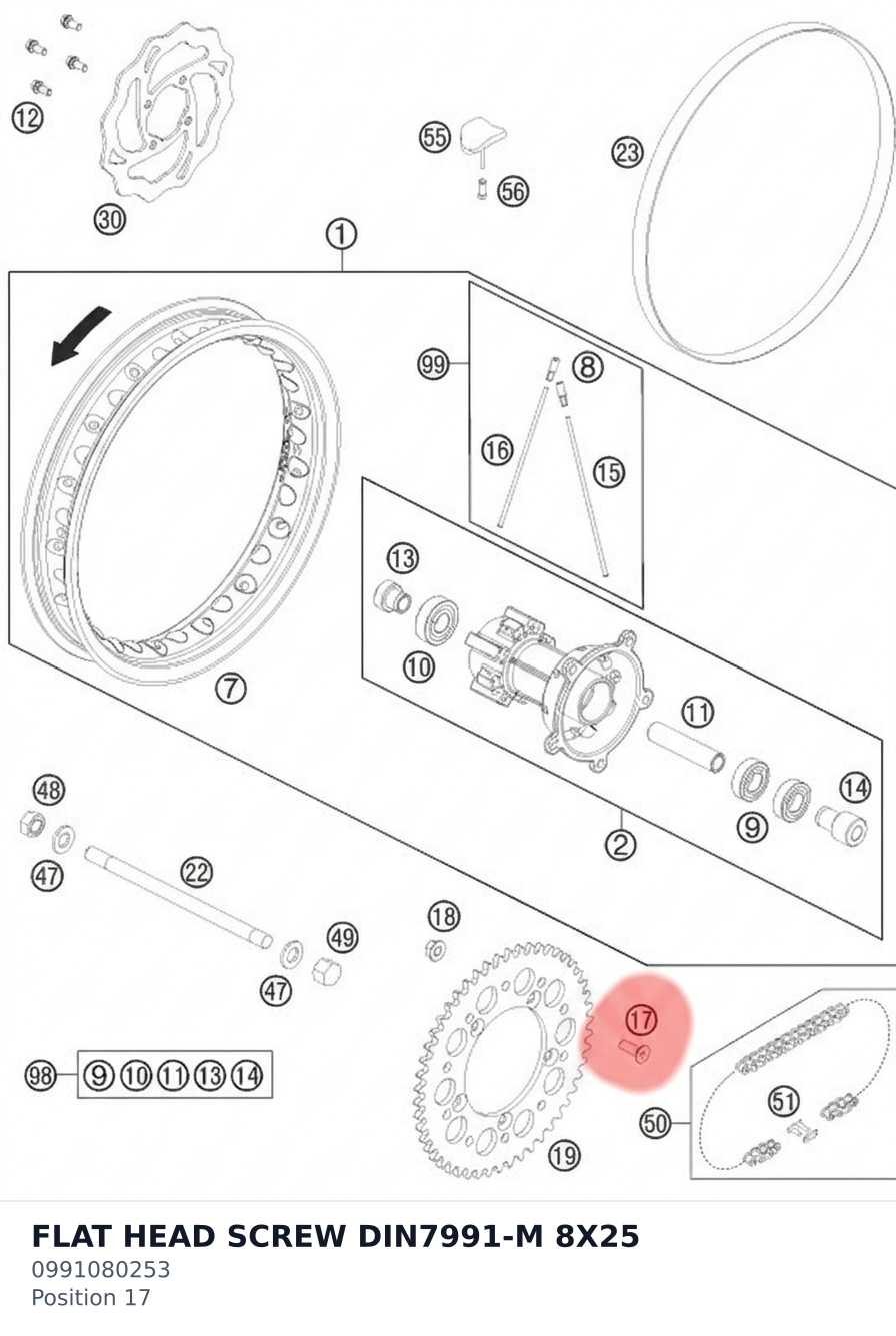 Diagram preview: FLAT HEAD SCREW DIN7991-M 8X25 (0991080253)