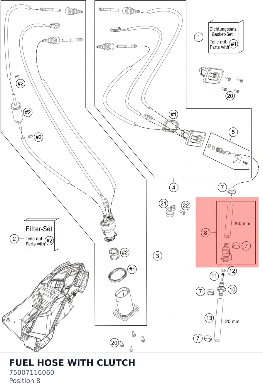 Diagram preview: FUEL HOSE WITH CLUTCH (75007116060)
