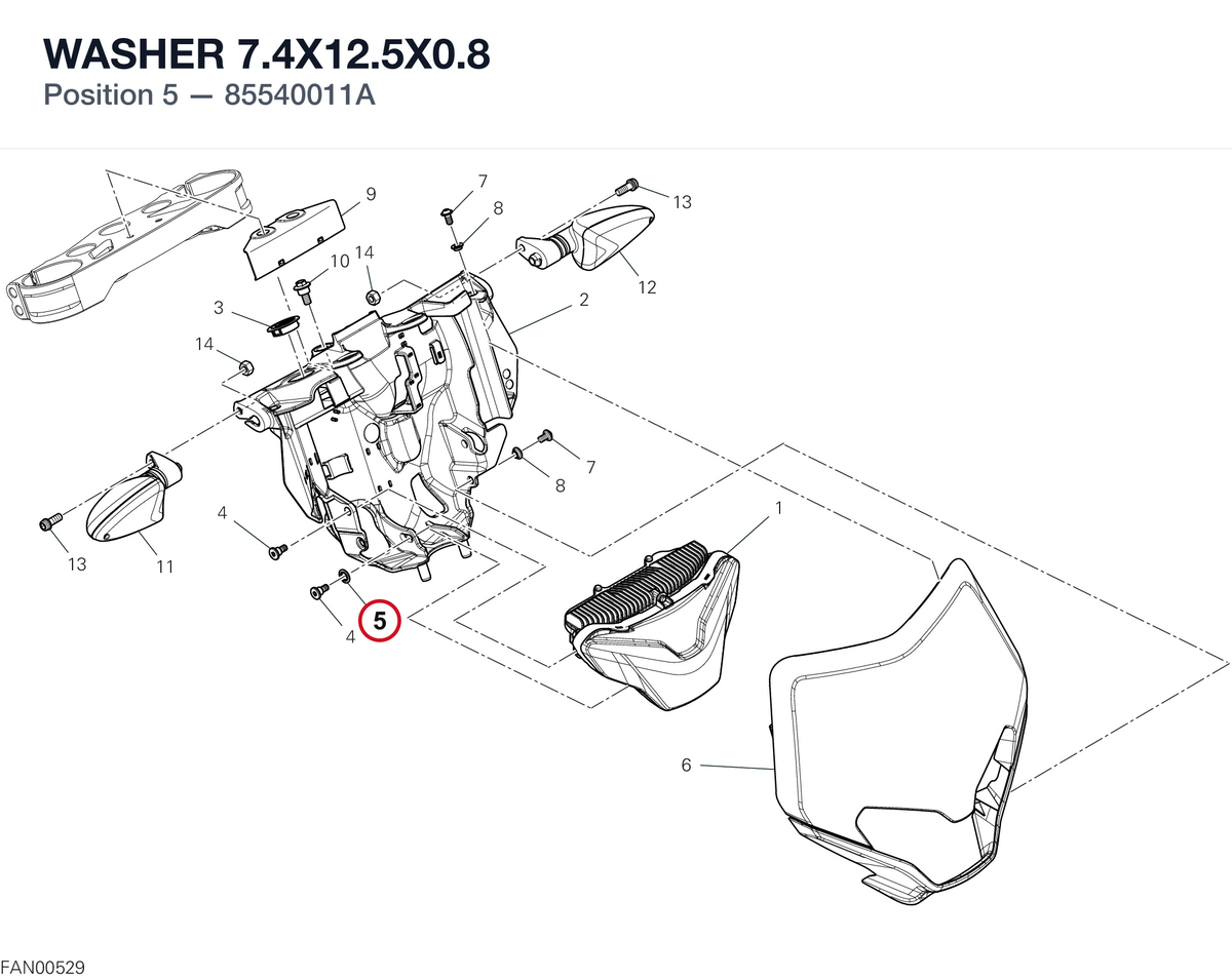 WASHER 7.4X12.5X0.8 85540011A diagram position
