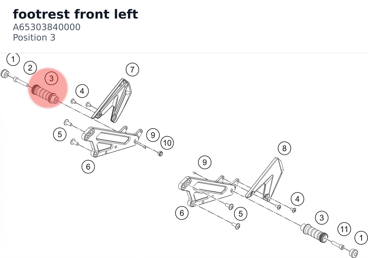Diagram preview: footrest front left (A65303840000)