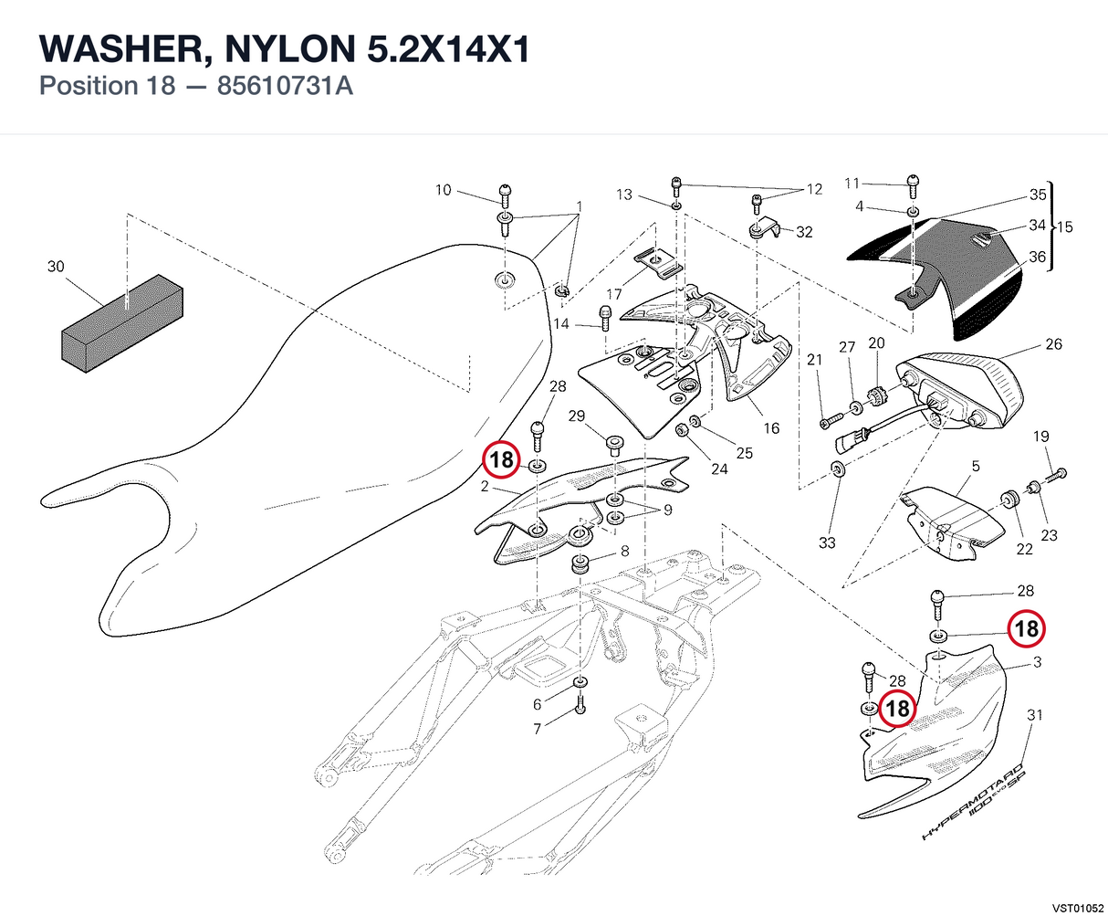 WASHER, NYLON 5.2X14X1 85610731A diagram position