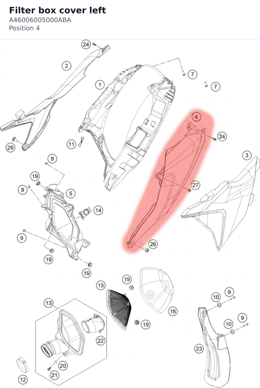 Diagram preview: Filter box cover left (A46006005000ABA)