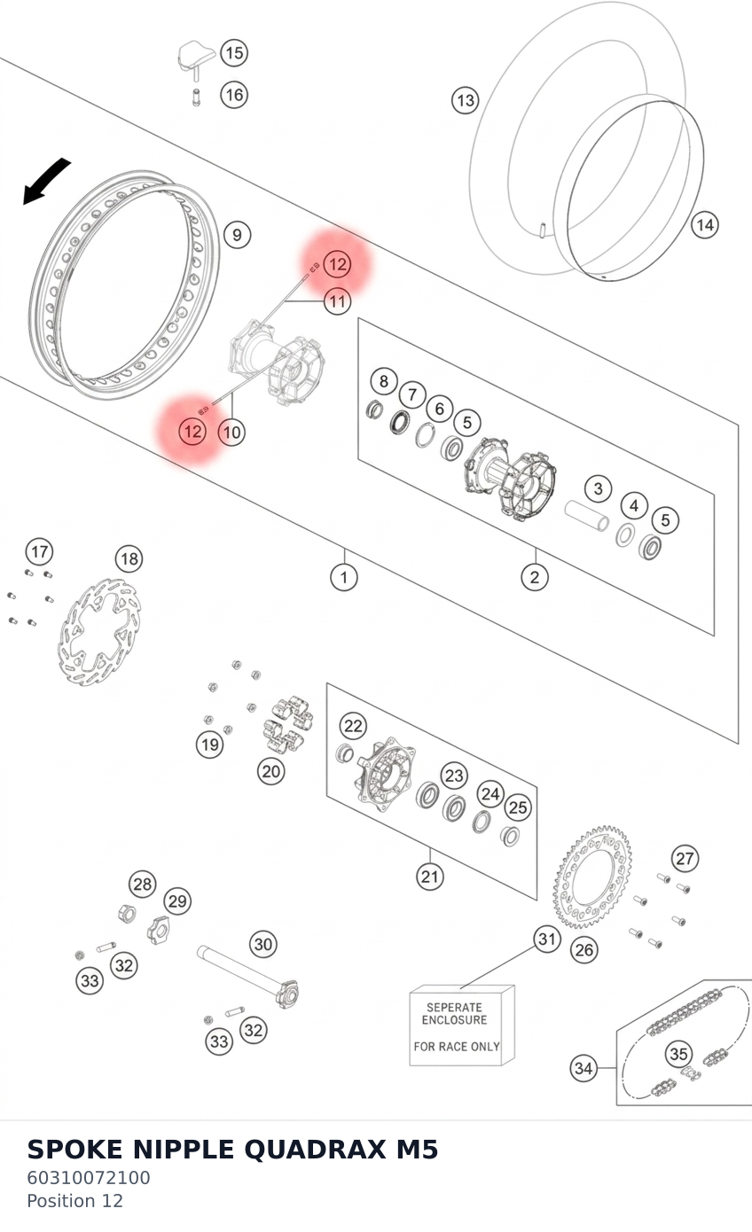 Diagram preview: SPOKE NIPPLE QUADRAX M5 (60310072100)