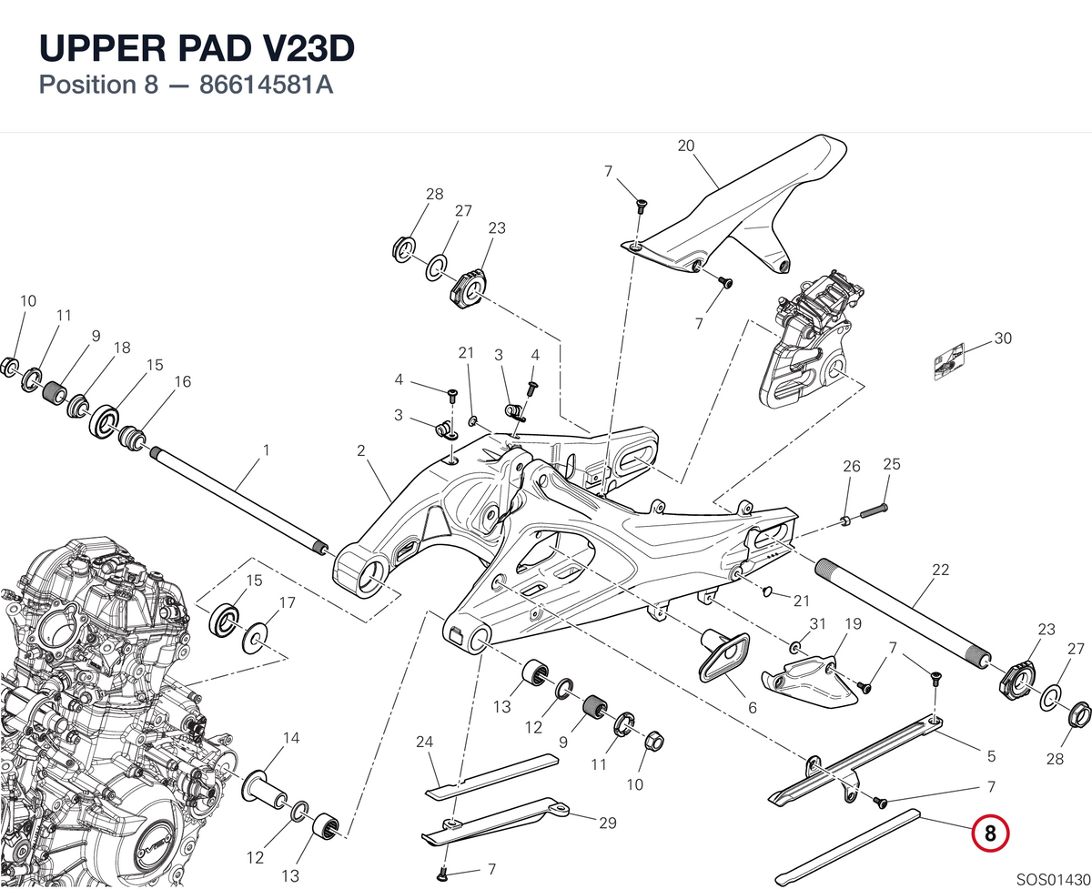 UPPER PAD V23D 86614581A diagram position