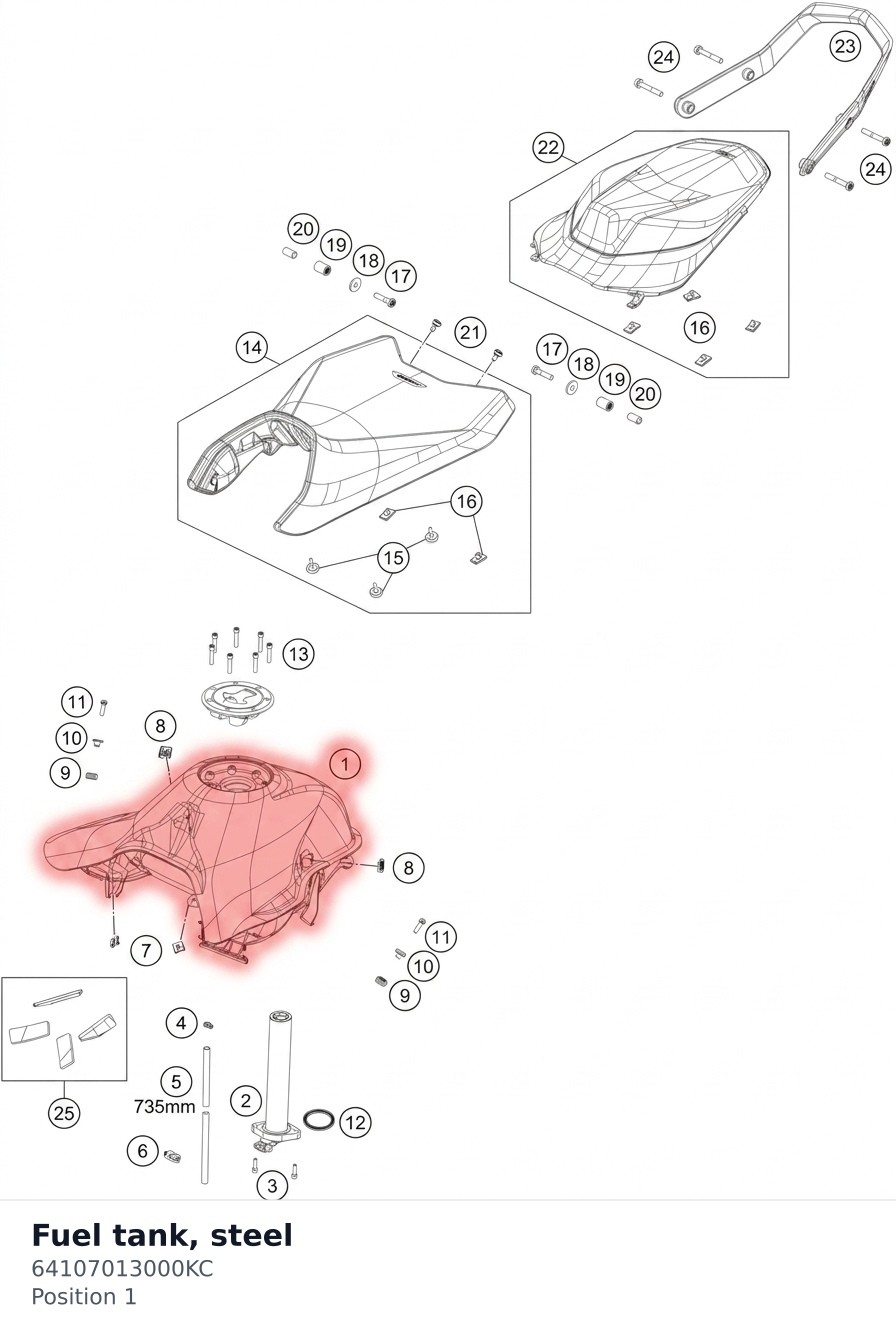 Diagram preview: Fuel tank, steel (64107013000KC)