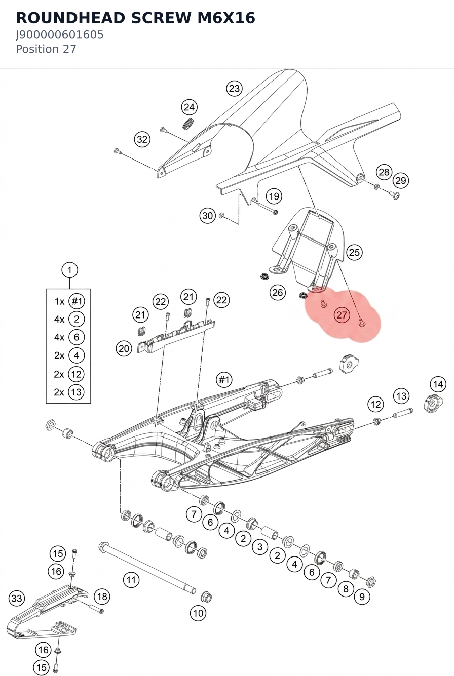 Diagram preview: ROUNDHEAD SCREW M6X16 (J900000601605)