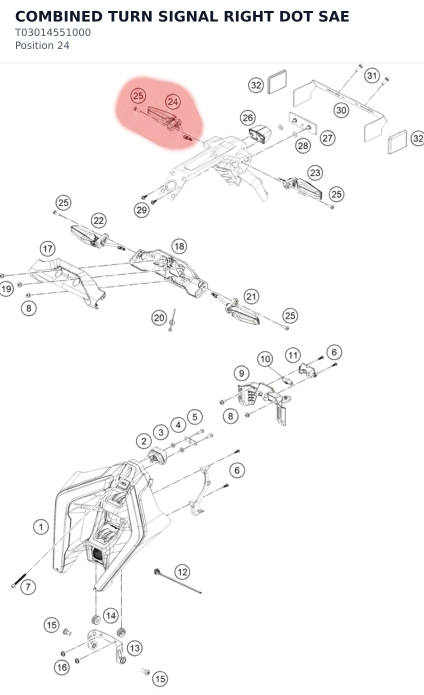 Diagram preview: COMBINED TURN SIGNAL RIGHT DOT SAE (T03014551000)