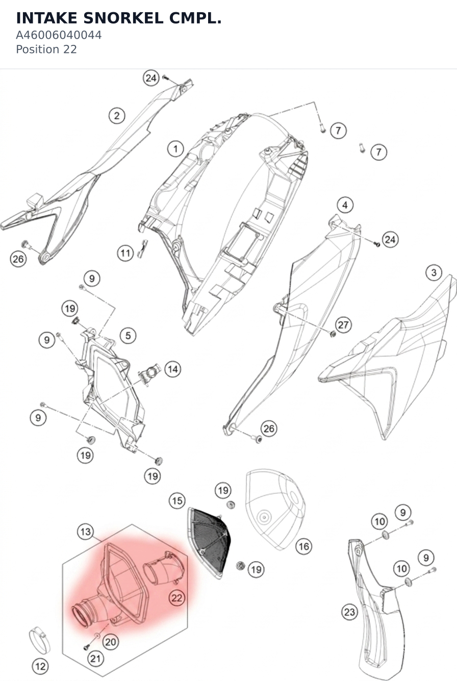 Diagram preview: INTAKE SNORKEL CMPL. (A46006040044)