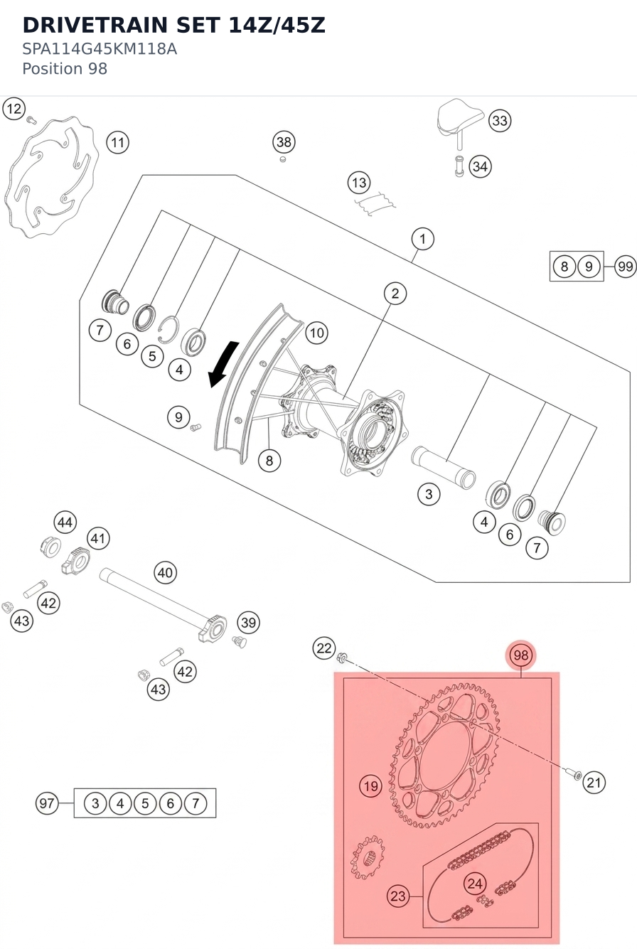 Diagram preview: DRIVETRAIN SET 14Z/45Z (SPA114G45KM118A)