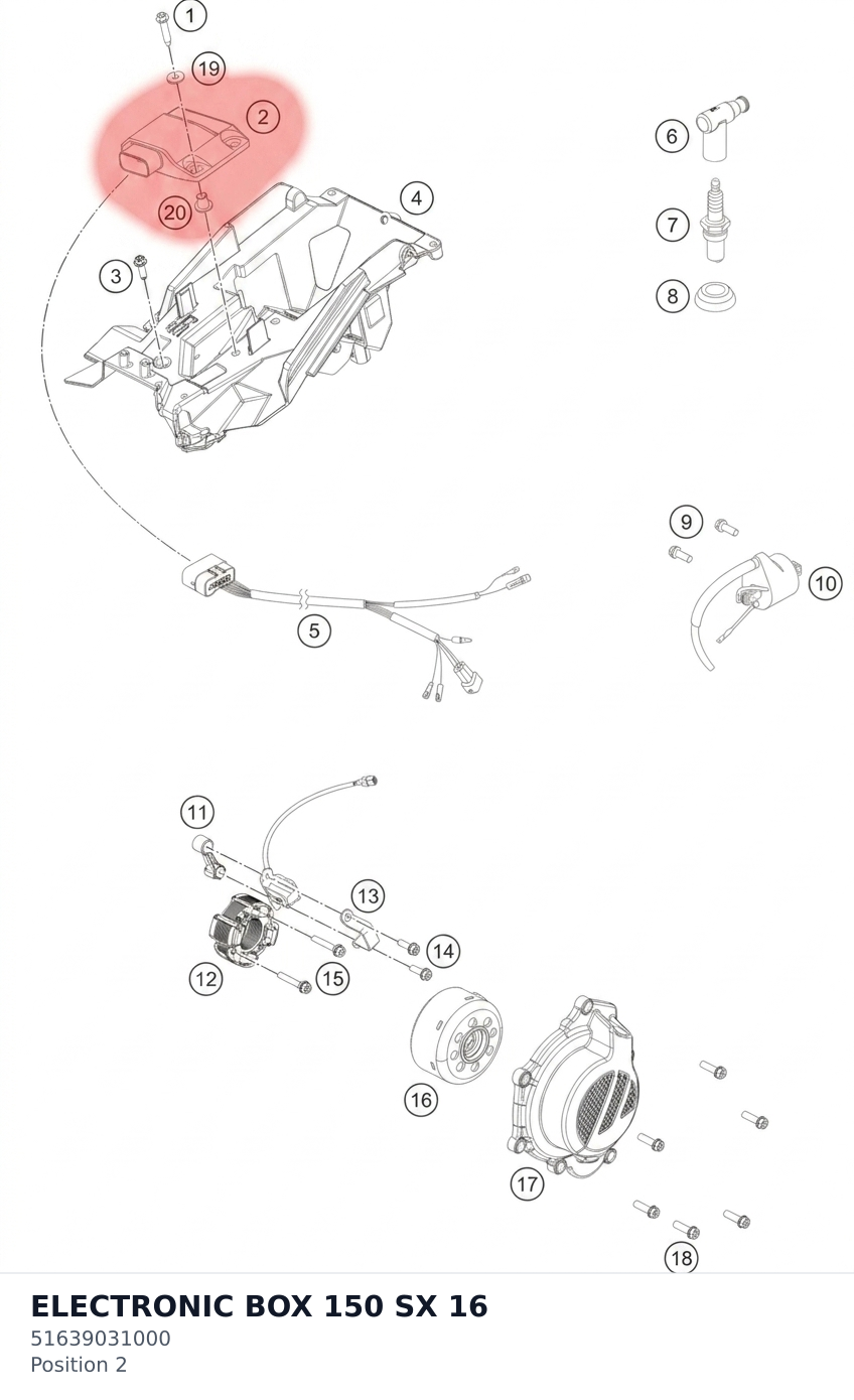 Diagram preview: ELECTRONIC BOX 150 SX 16 (51639031000)