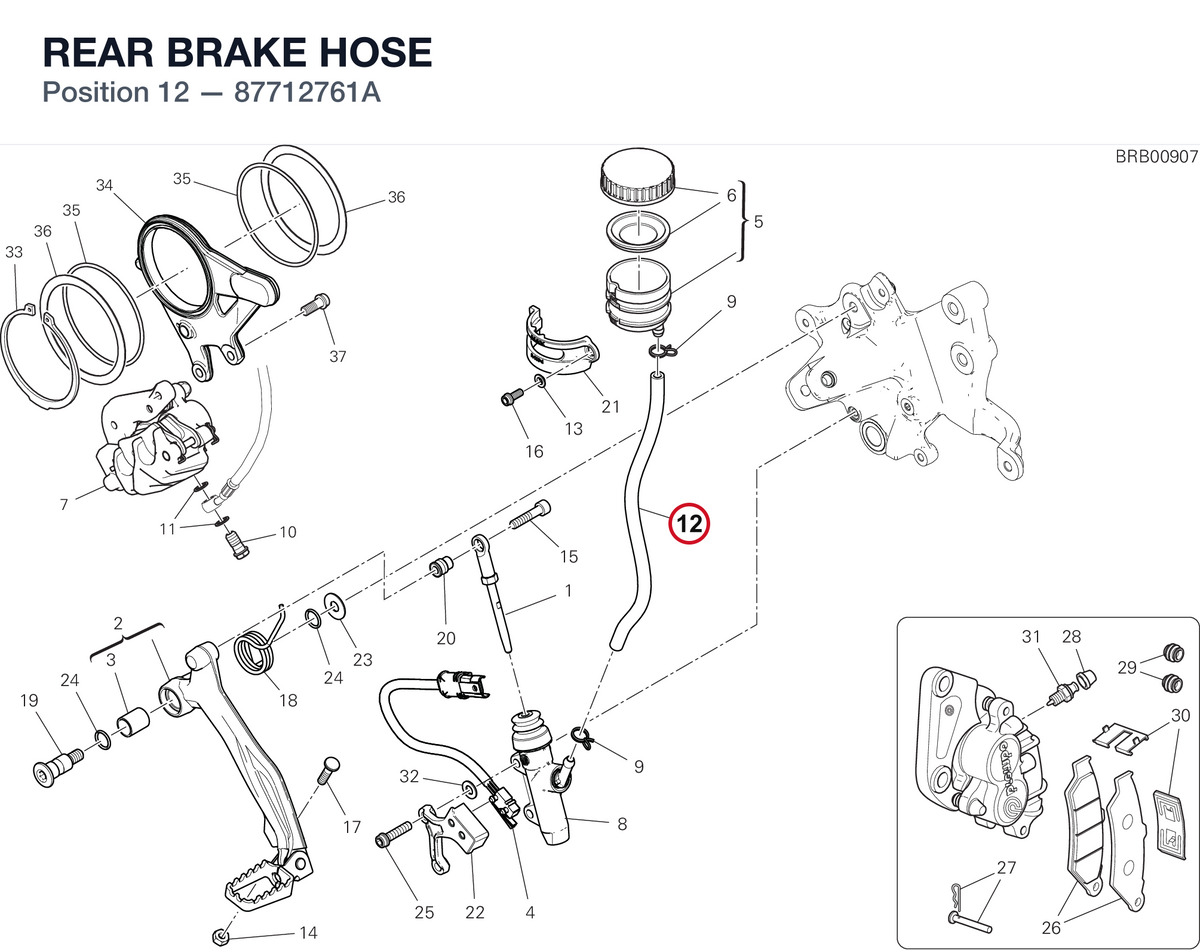 REAR BRAKE HOSE 87712761A diagram position