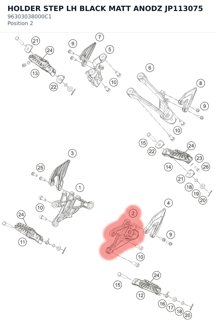 Diagram preview: HOLDER STEP LH BLACK MATT ANODZ JP113075 (96303038000C1)