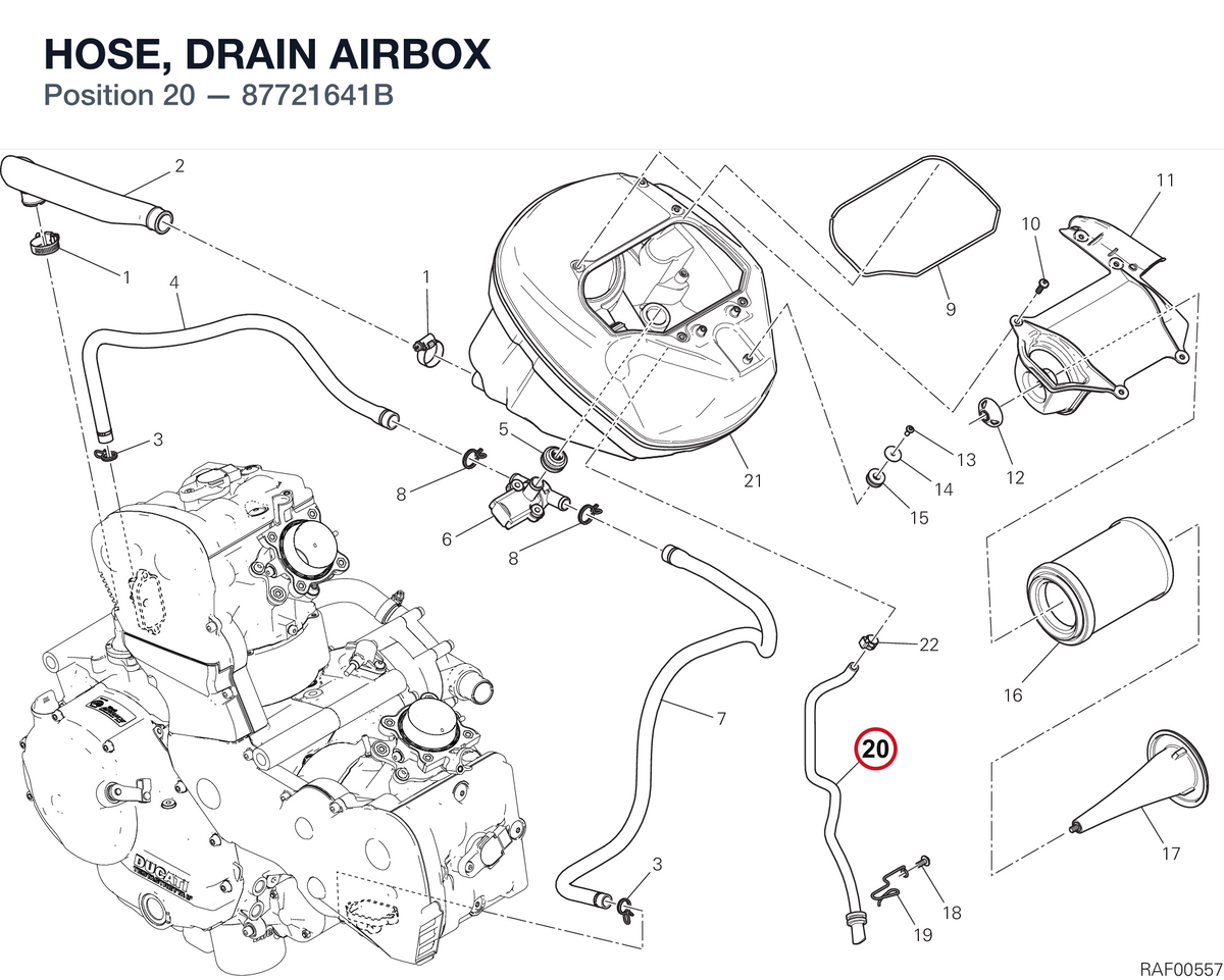 HOSE, DRAIN AIRBOX 87721641B diagram position