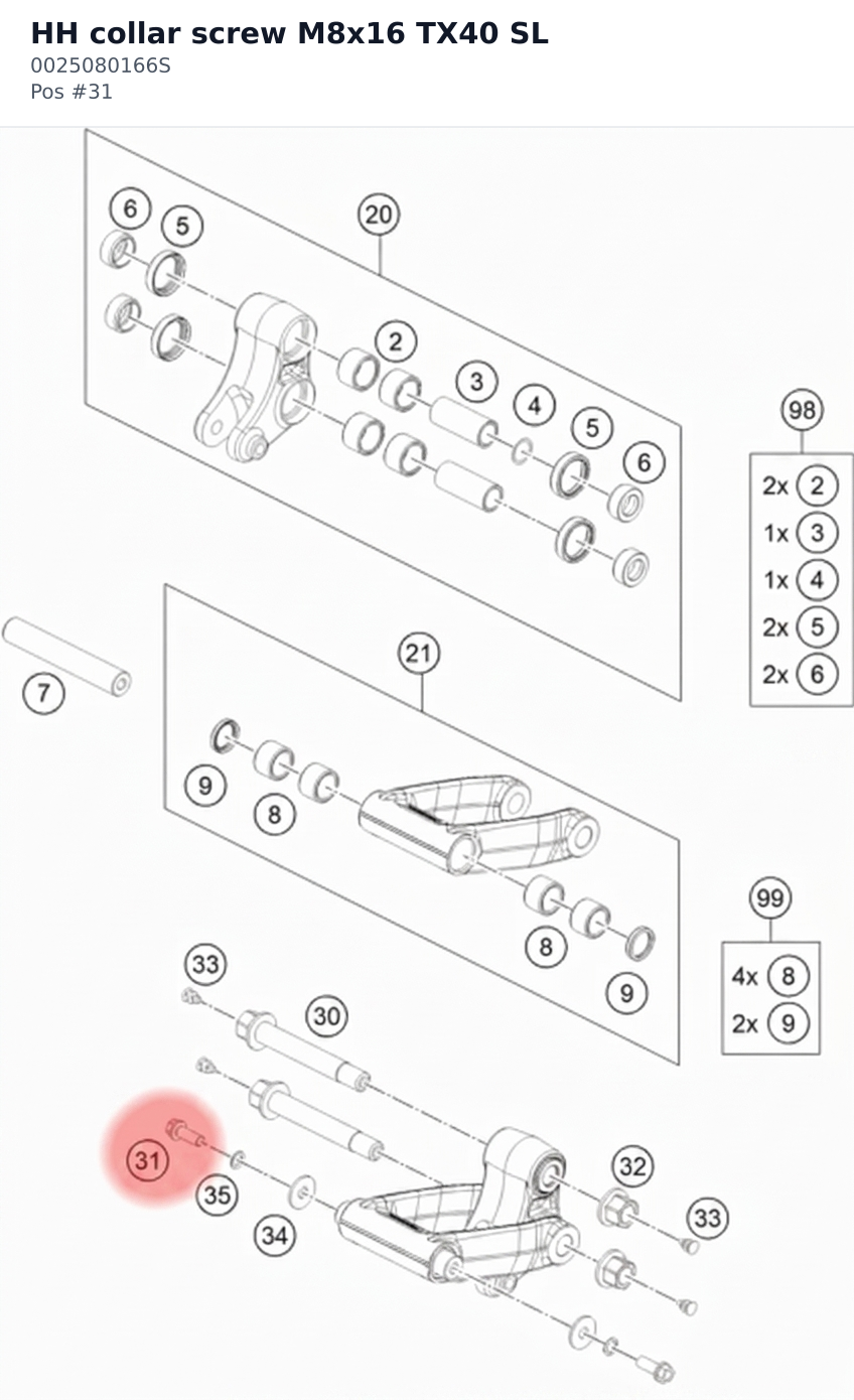 Diagram preview: HH collar screw M8x16 TX40 SL (0025080166S)