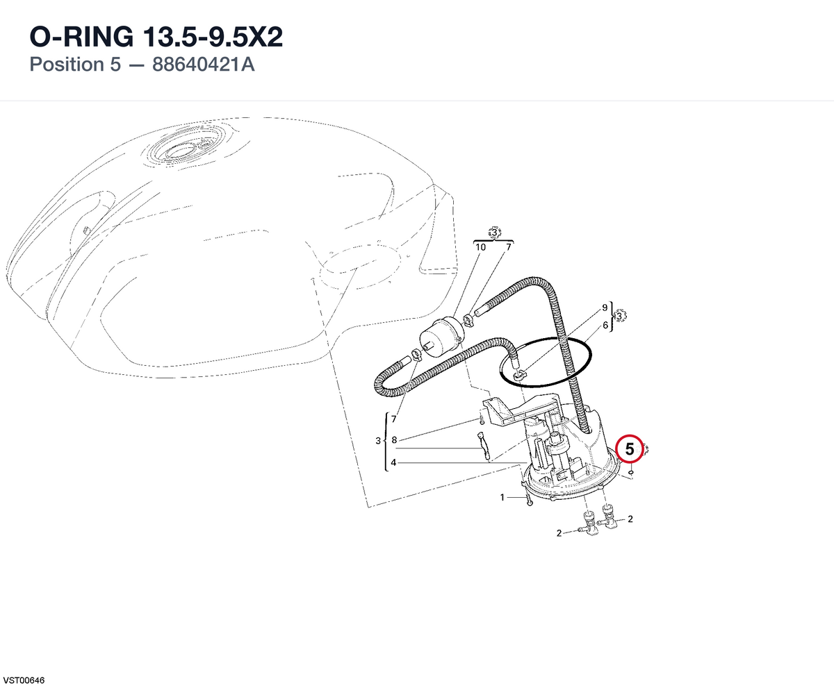 O-RING 13.5-9.5X2 88640421A diagram position