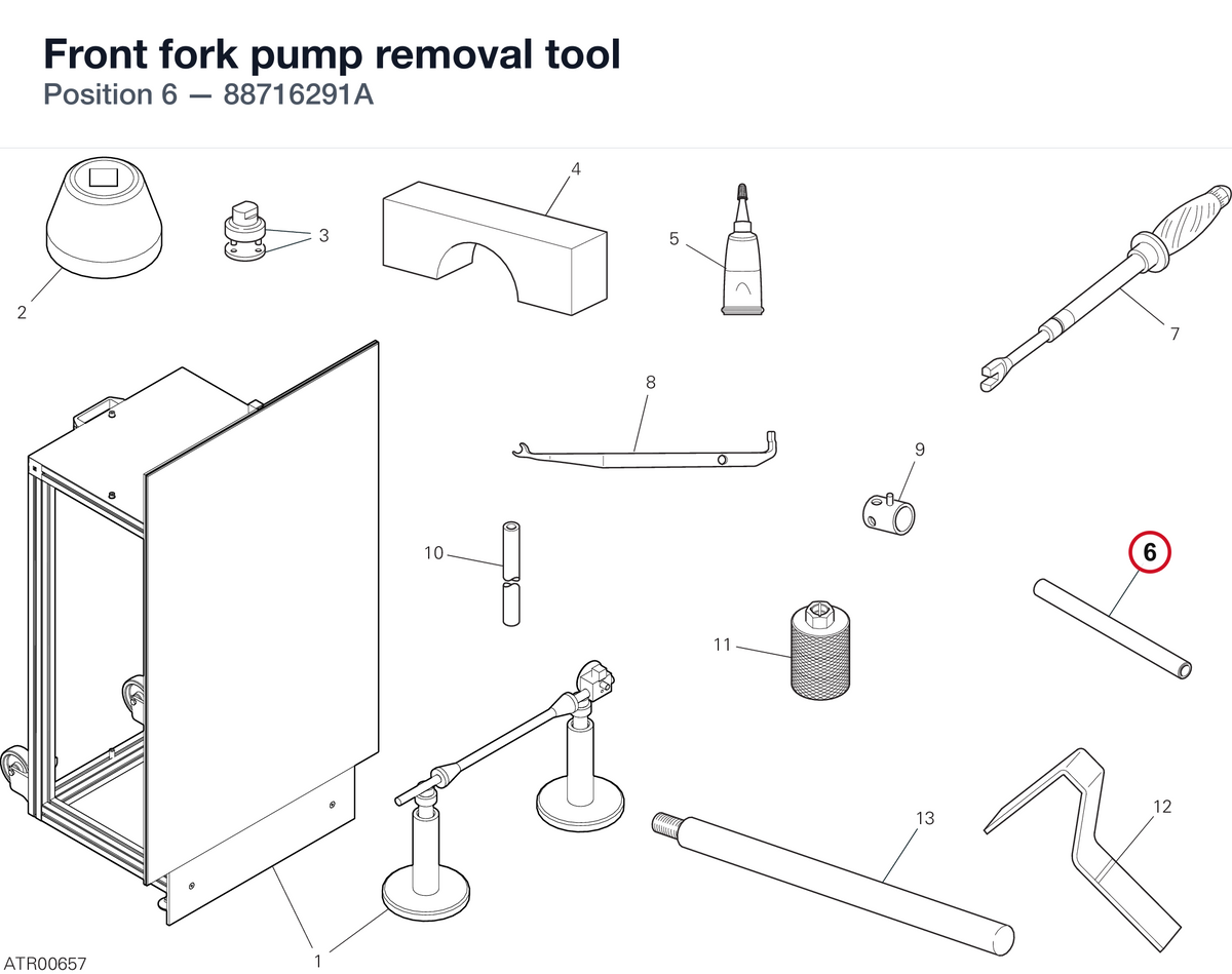 Front fork pump removal tool 88716291A diagram position