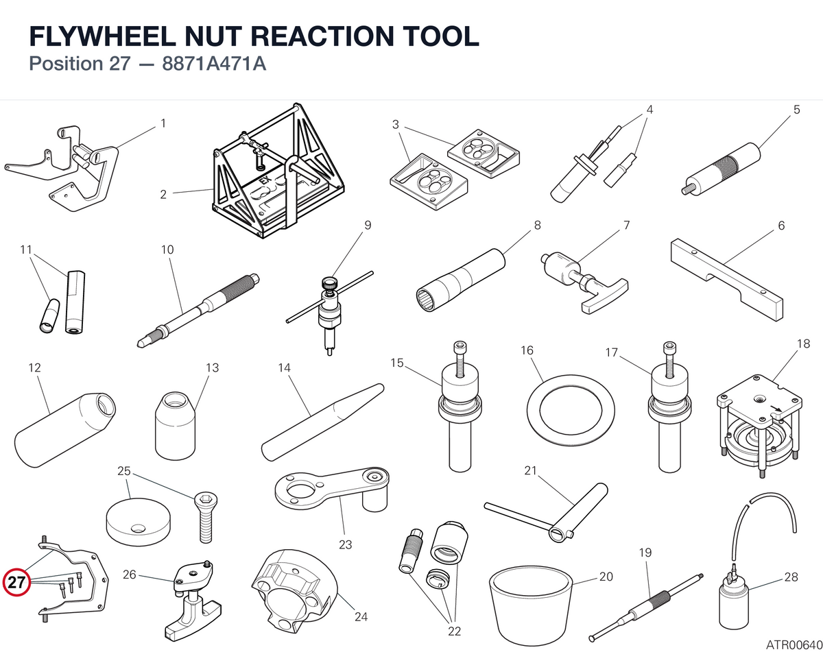FLYWHEEL NUT REACTION TOOL 8871A471A diagram position