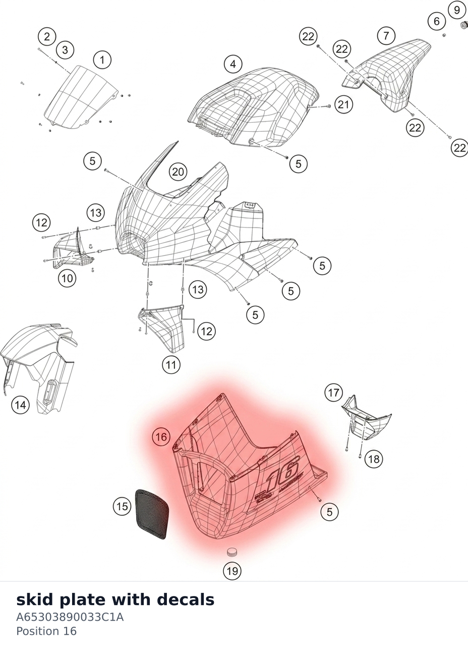 Diagram preview: skid plate with decals (A65303890033C1A)