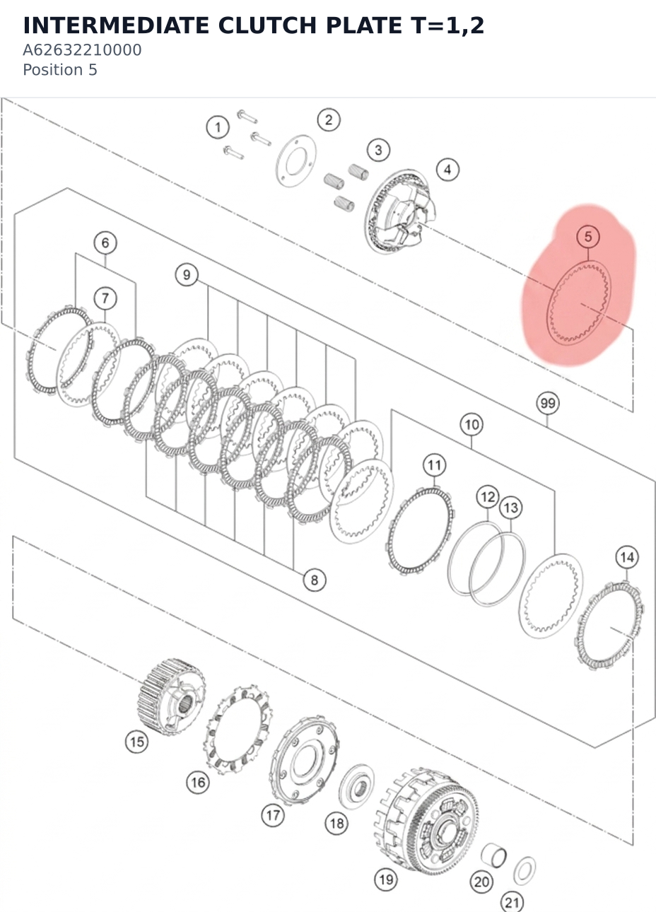Diagram preview: INTERMEDIATE CLUTCH PLATE T=1,2 (A62632210000)
