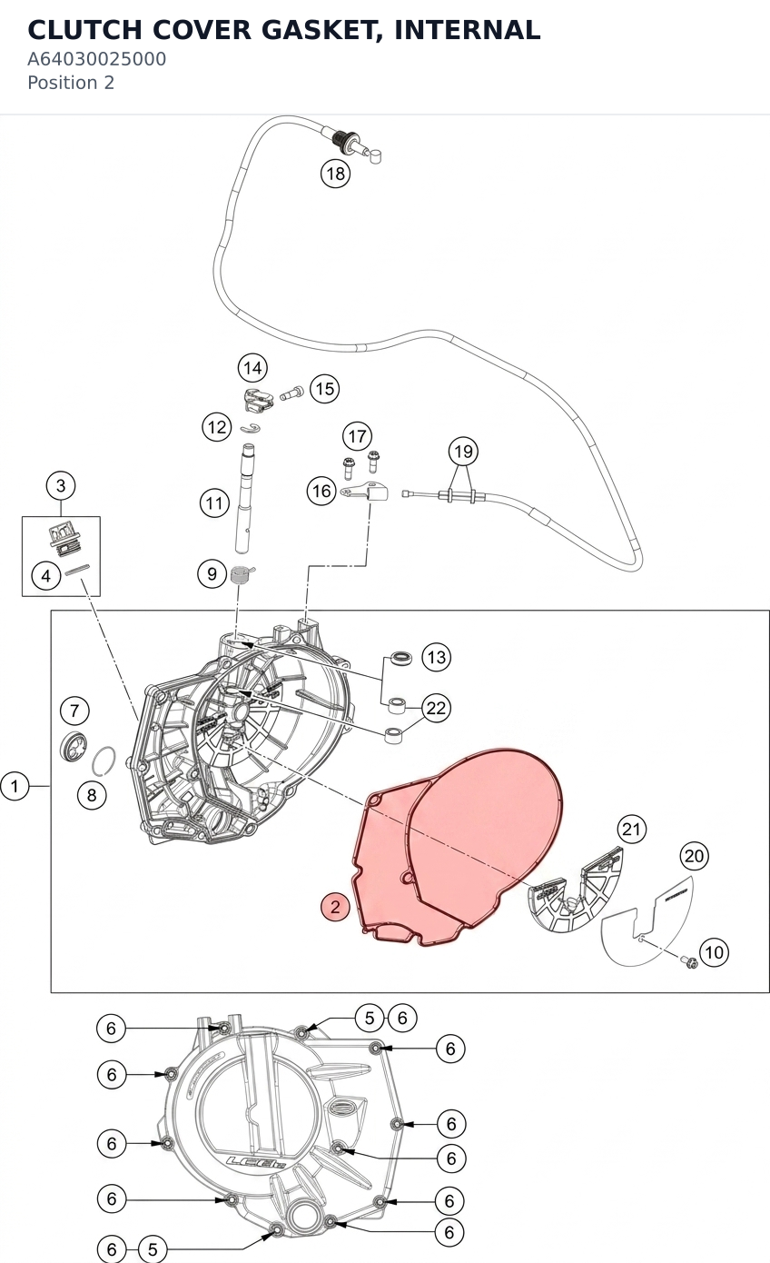 Diagram preview: CLUTCH COVER GASKET, INTERNAL (A64030025000)