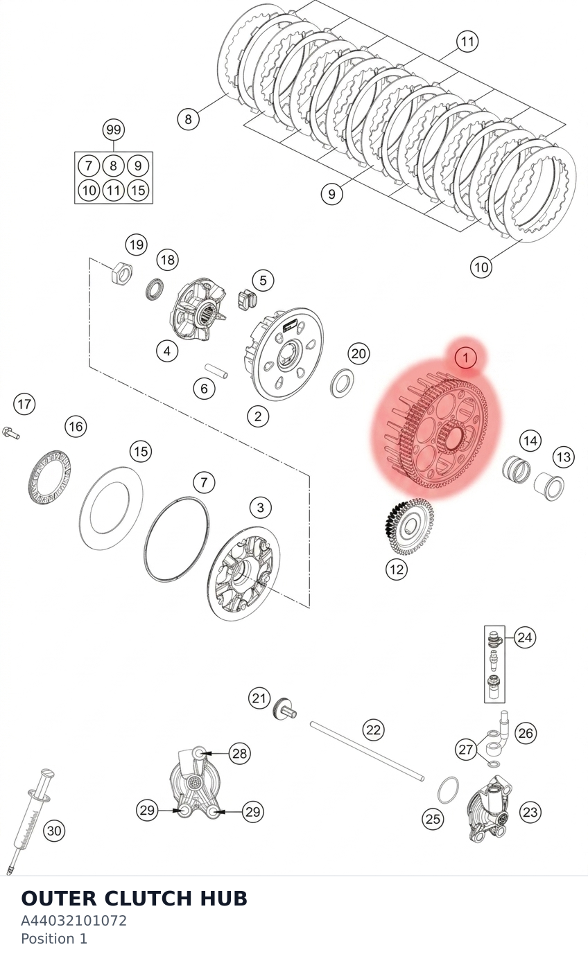 Diagram preview: OUTER CLUTCH HUB (A44032101072)