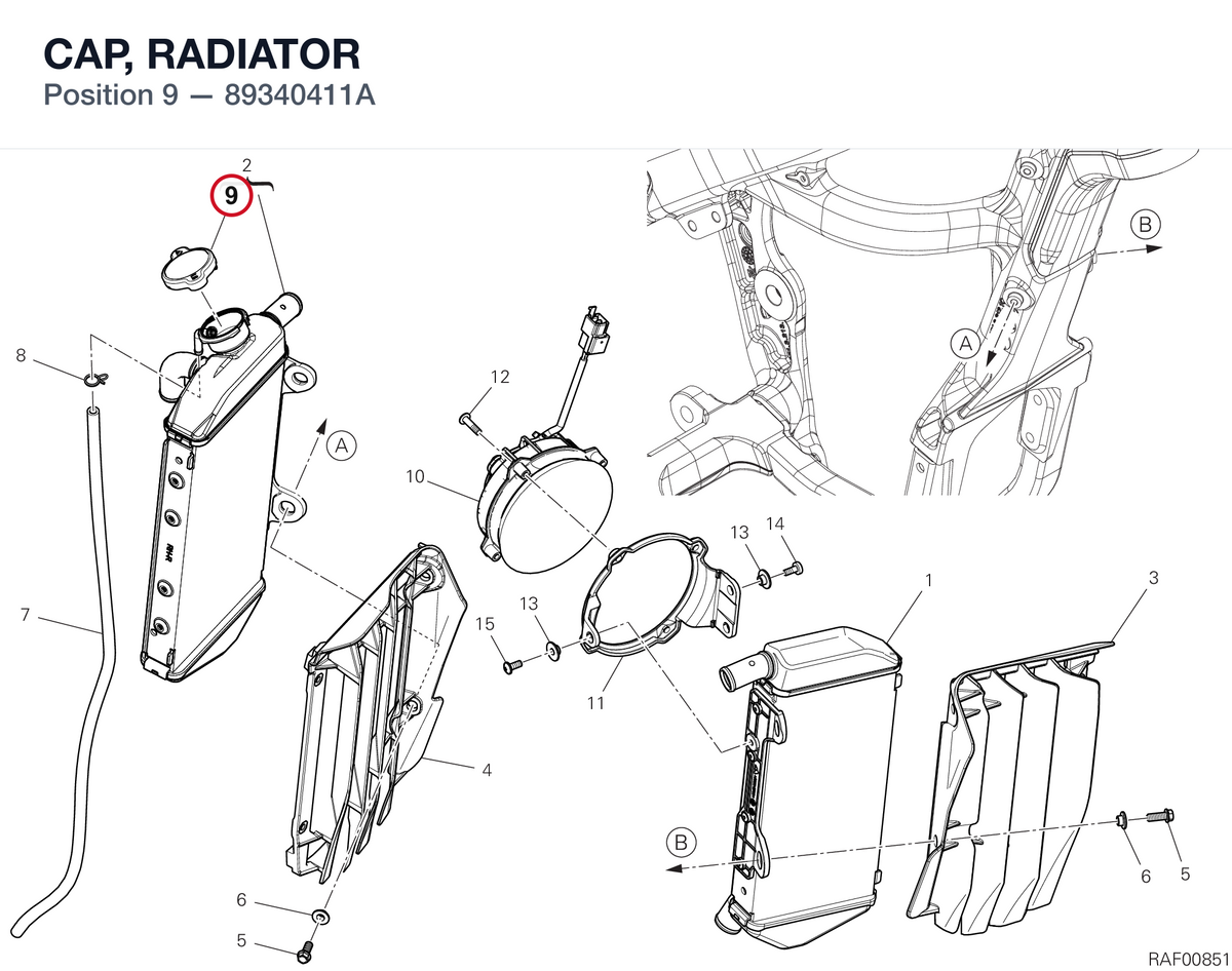 CAP, RADIATOR 89340411A diagram position
