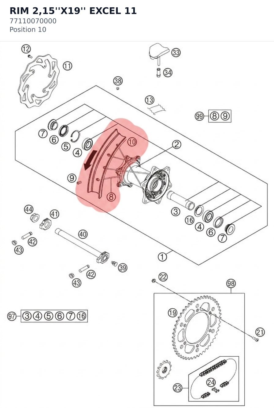 Diagram preview: RIM 2,15''X19'' EXCEL 11 (77110070000)