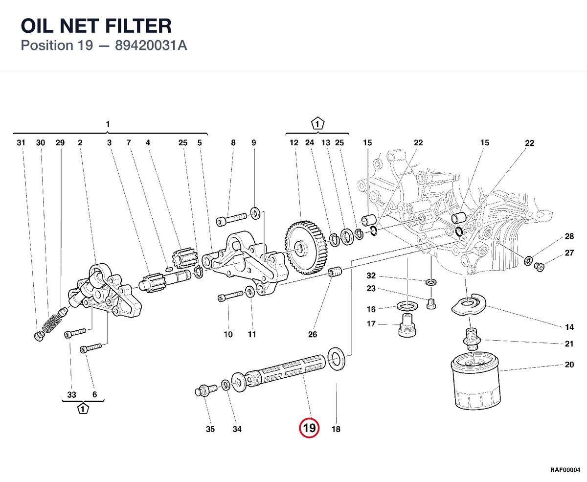 OIL NET FILTER 89420031A diagram position
