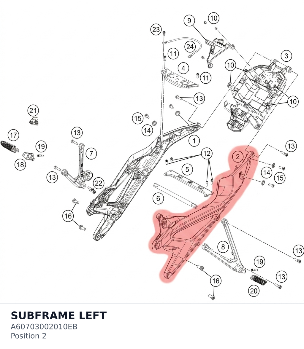 Diagram preview: SUBFRAME LEFT (A60703002010EB)