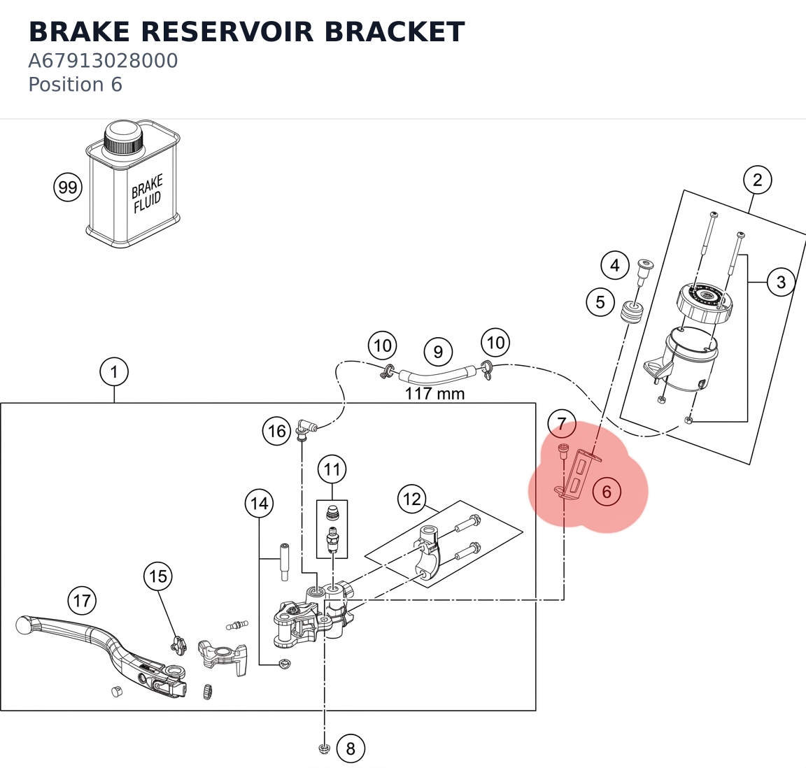 Diagram preview: BRAKE RESERVOIR BRACKET (A67913028000)