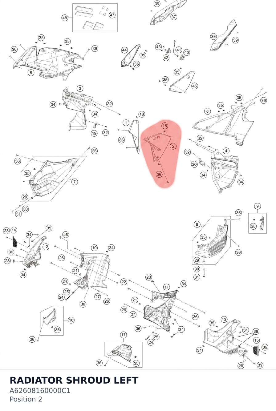 Diagram preview: RADIATOR SHROUD LEFT (A62608160000C1)