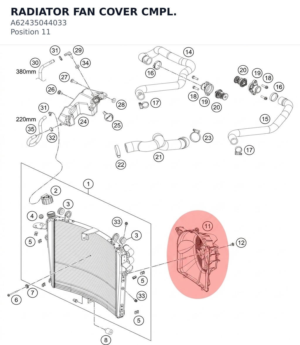 Diagram preview: RADIATOR FAN COVER CMPL. (A62435044033)