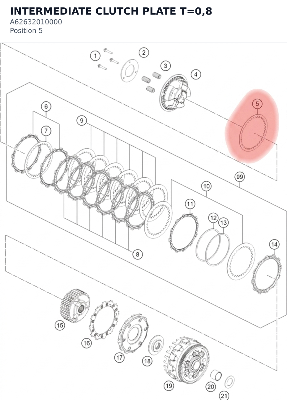 Diagram preview: INTERMEDIATE CLUTCH PLATE T=0,8 (A62632010000)