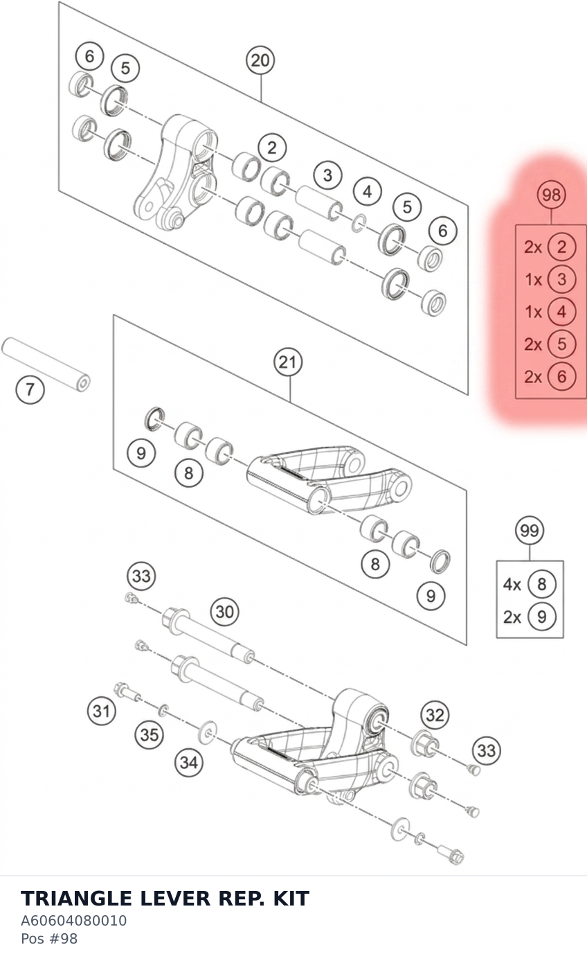 Diagram preview: TRIANGLE LEVER REP. KIT (A60604080010)