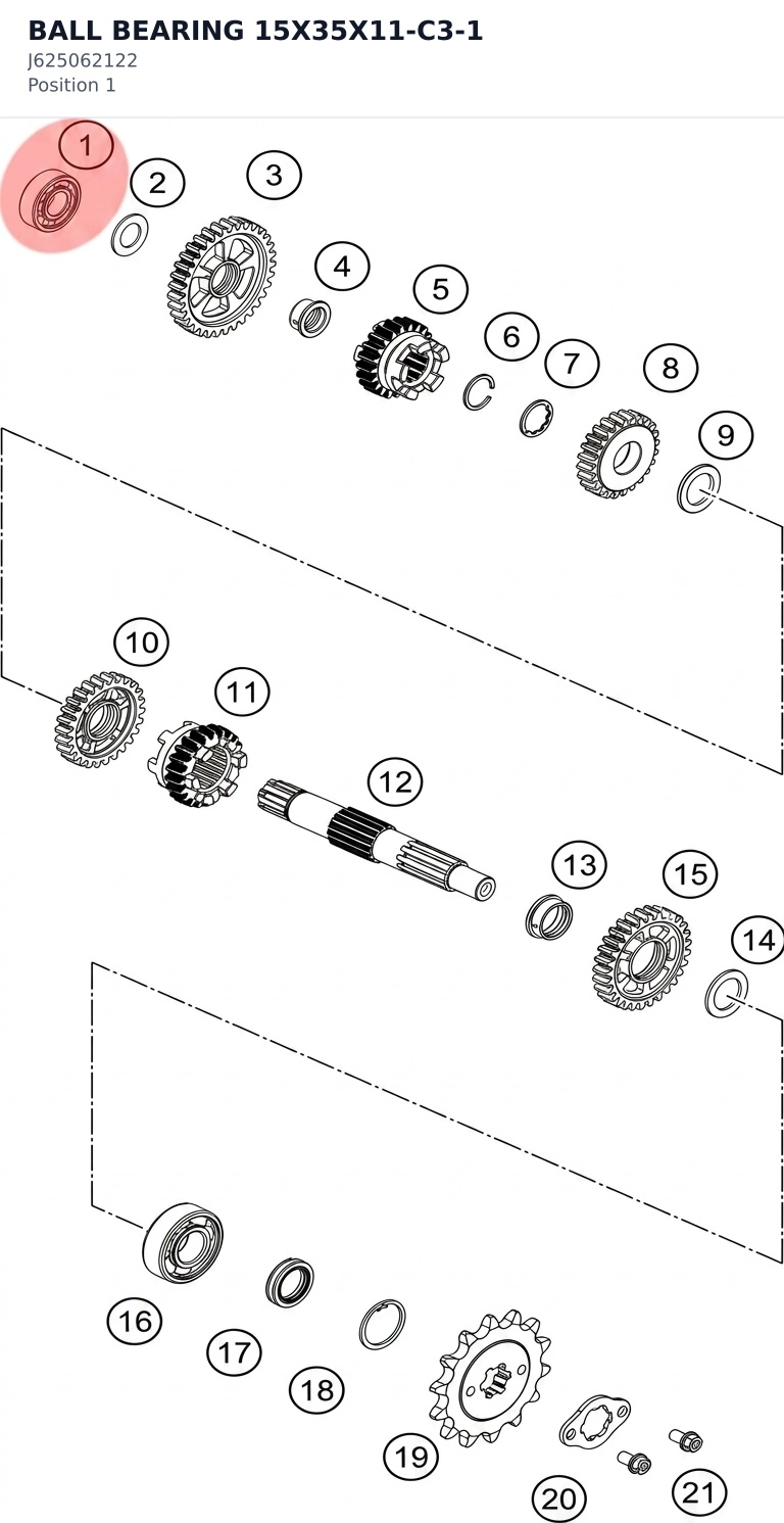 Diagram preview: BALL BEARING 15X35X11-C3-1 (J625062122)