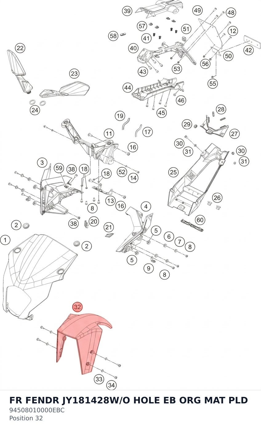 Diagram preview: FR FENDR JY181428W/O HOLE EB ORG MAT PLD (94508010000EBC)