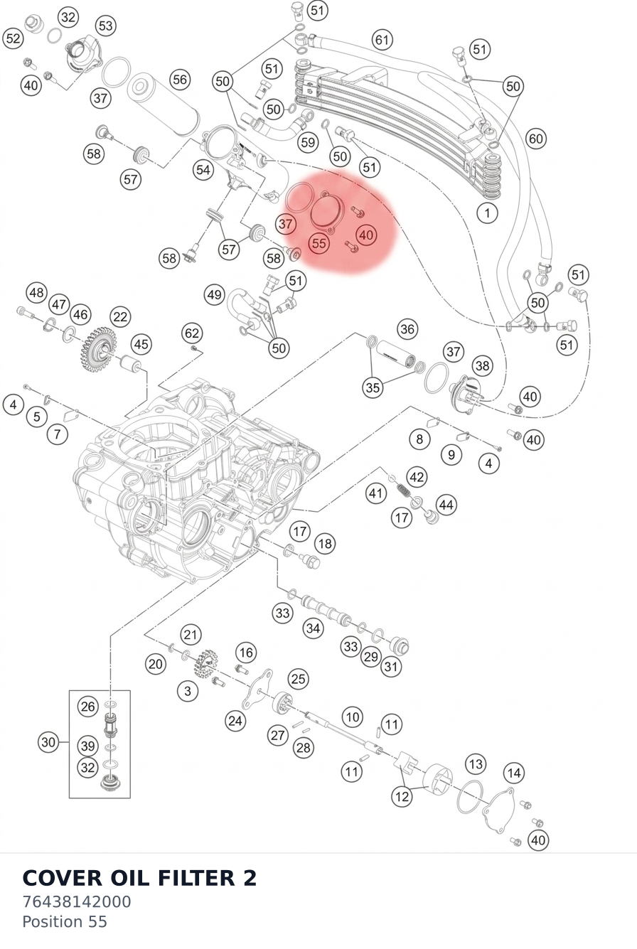 Diagram preview: COVER OIL FILTER 2 (76438142000)