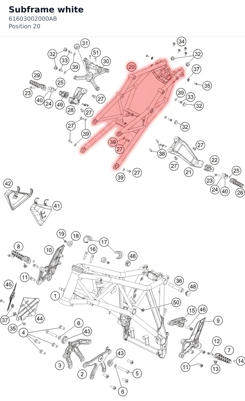 Diagram preview: Subframe white (61603002000AB)