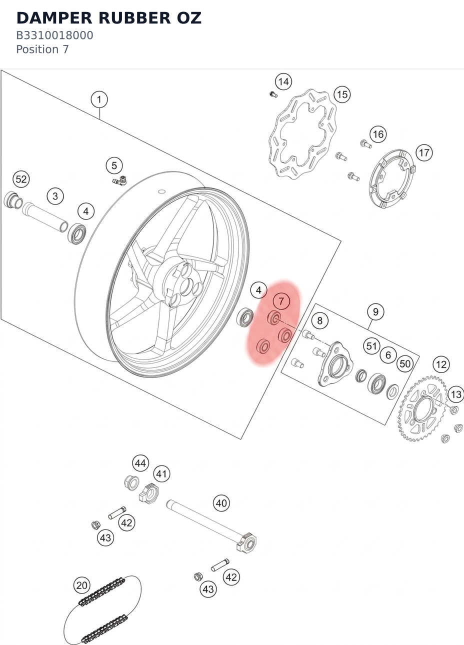 Diagram preview: DAMPER RUBBER OZ (B3310018000)