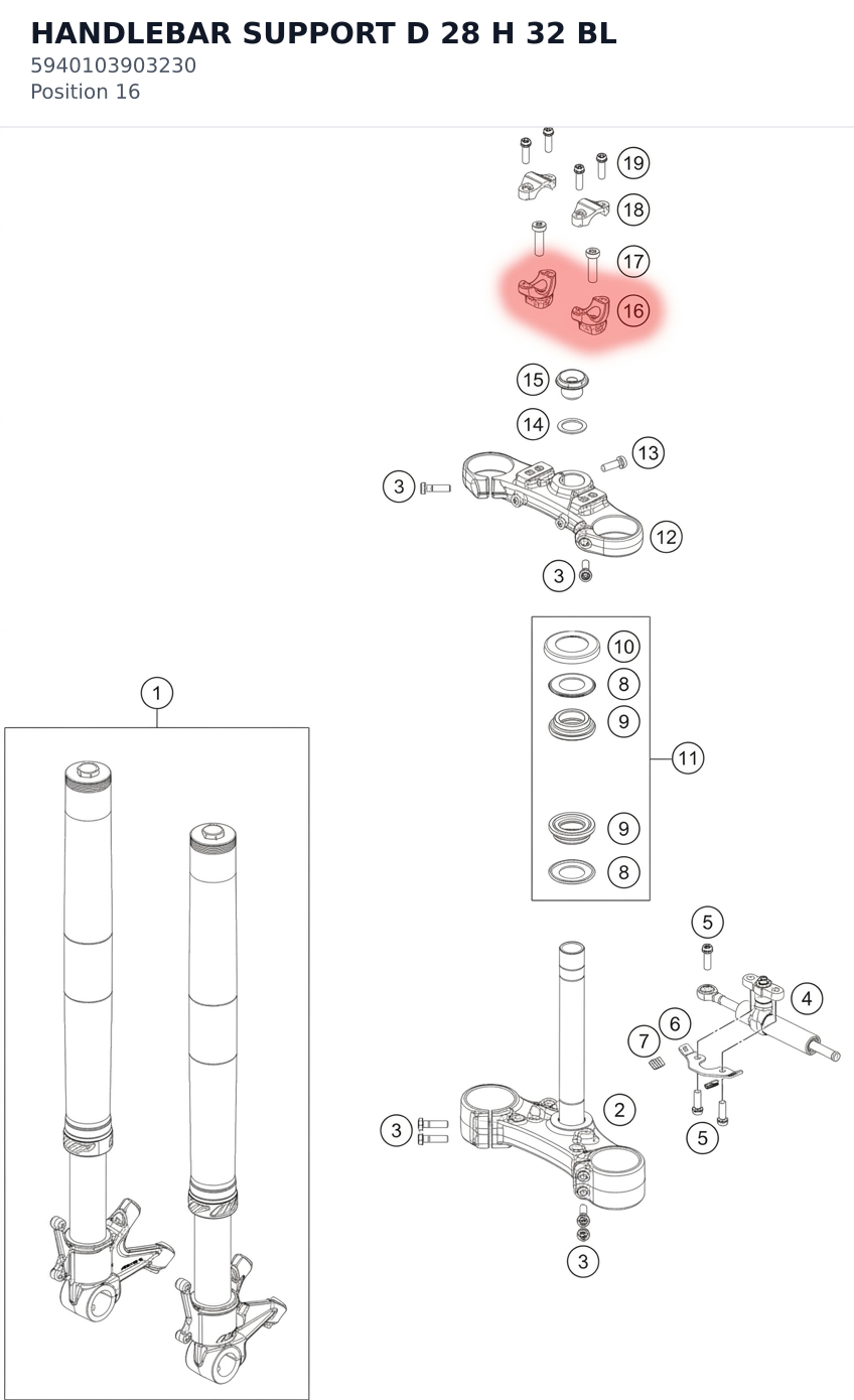 Diagram preview: HANDLEBAR SUPPORT D 28 H 32 BL (5940103903230)