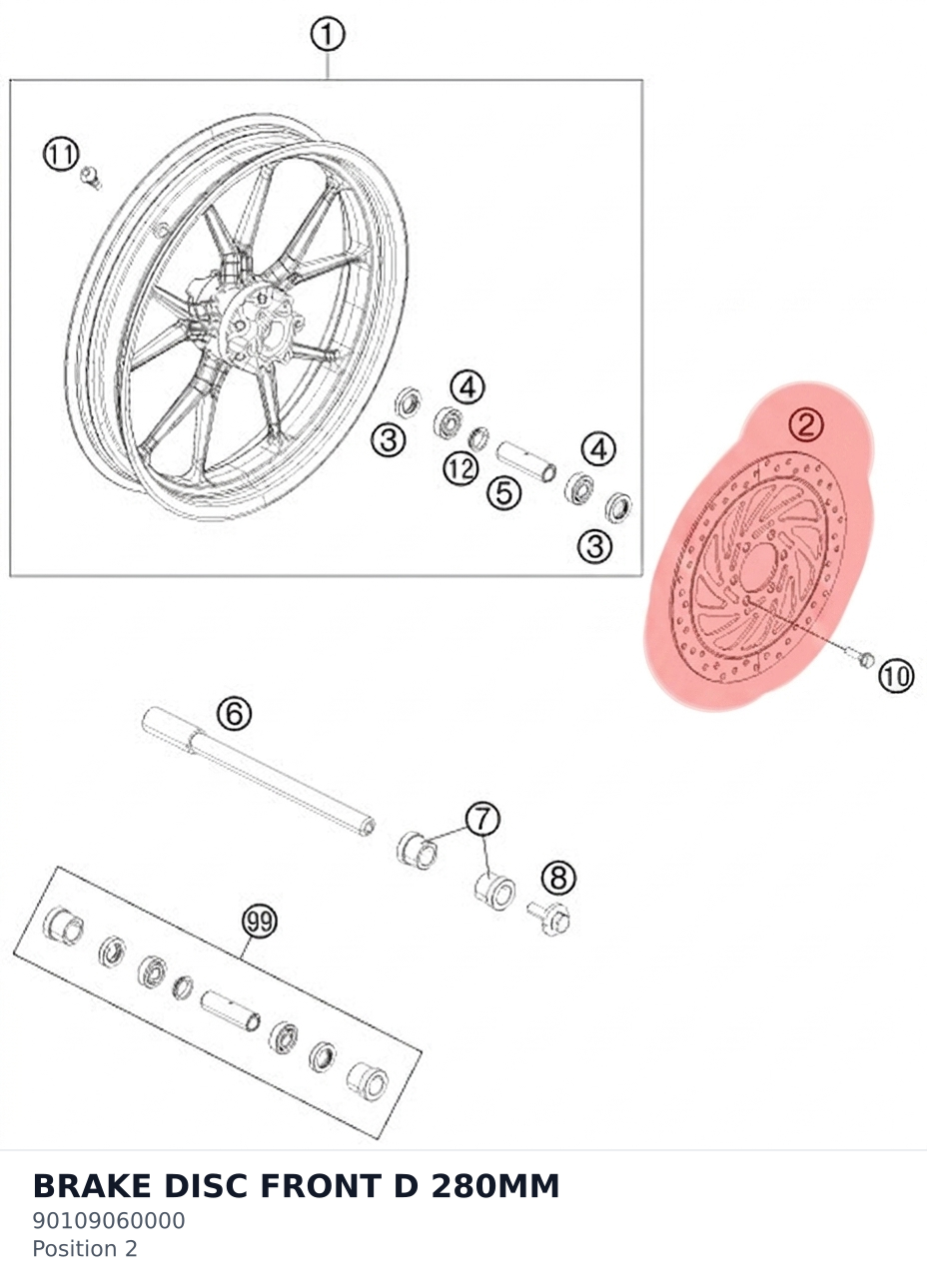 Diagram preview: BRAKE DISC FRONT D 280MM (90109060000)