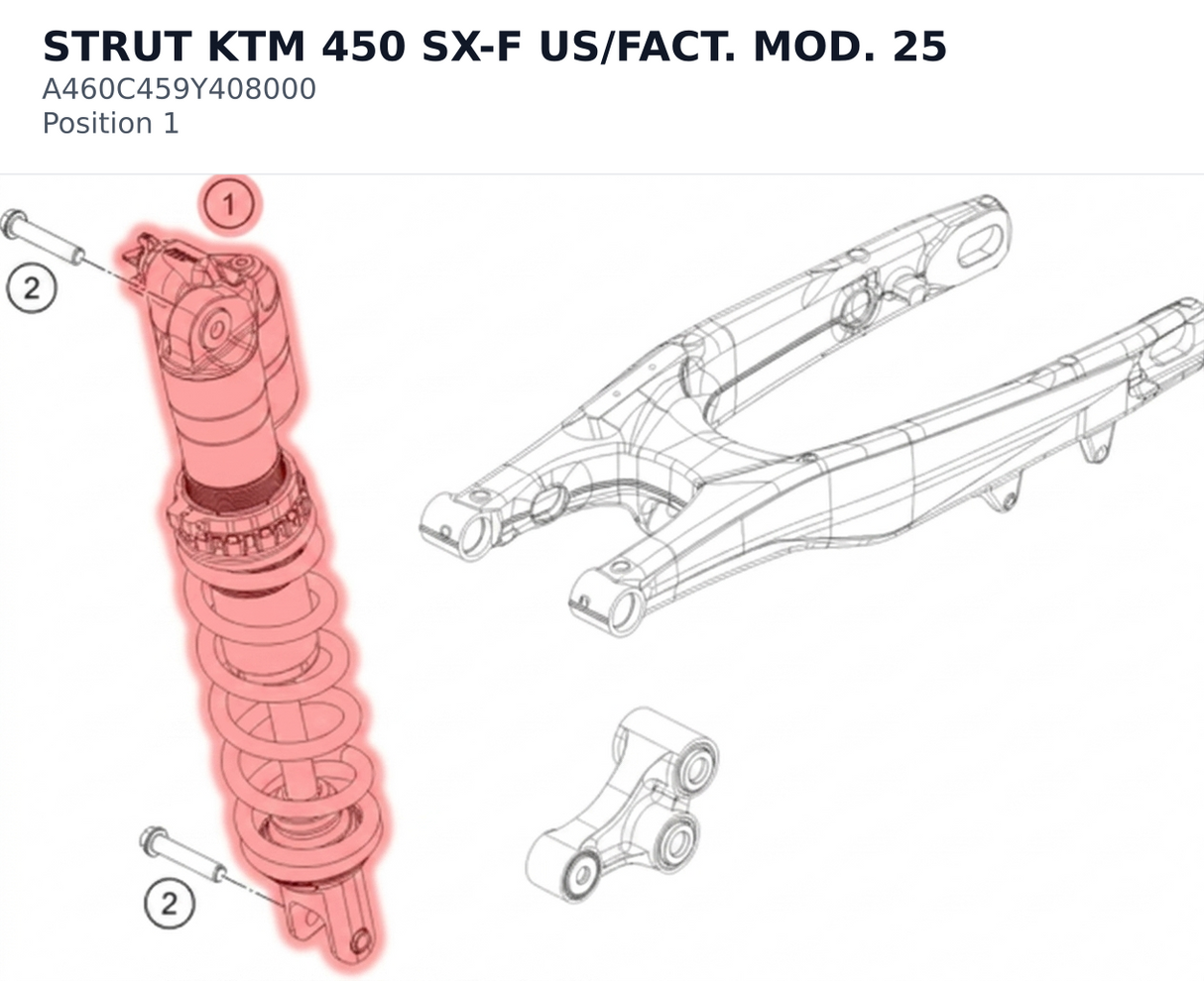 Diagram preview: STRUT KTM 450 SX-F US/FACT. MOD. 25 (A460C459Y408000)