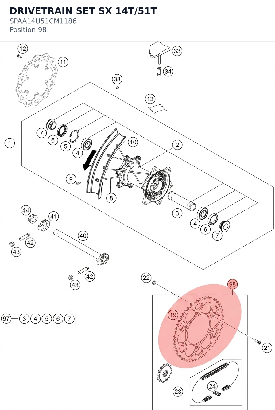 Diagram preview: DRIVETRAIN SET SX 14T/51T (SPAA14U51CM1186)
