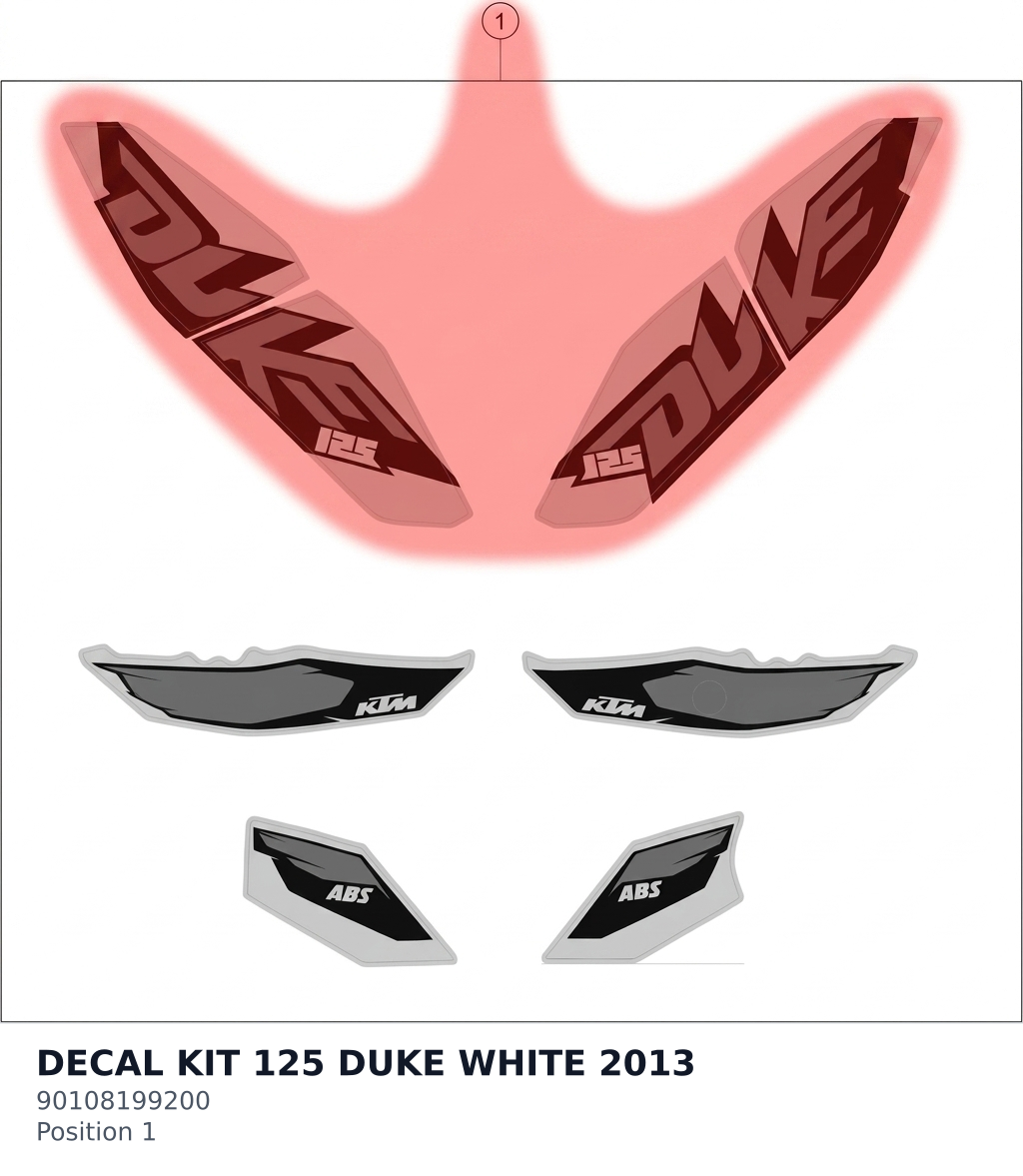 Diagram preview: DECAL KIT 125 DUKE WHITE 2013 (90108199200)