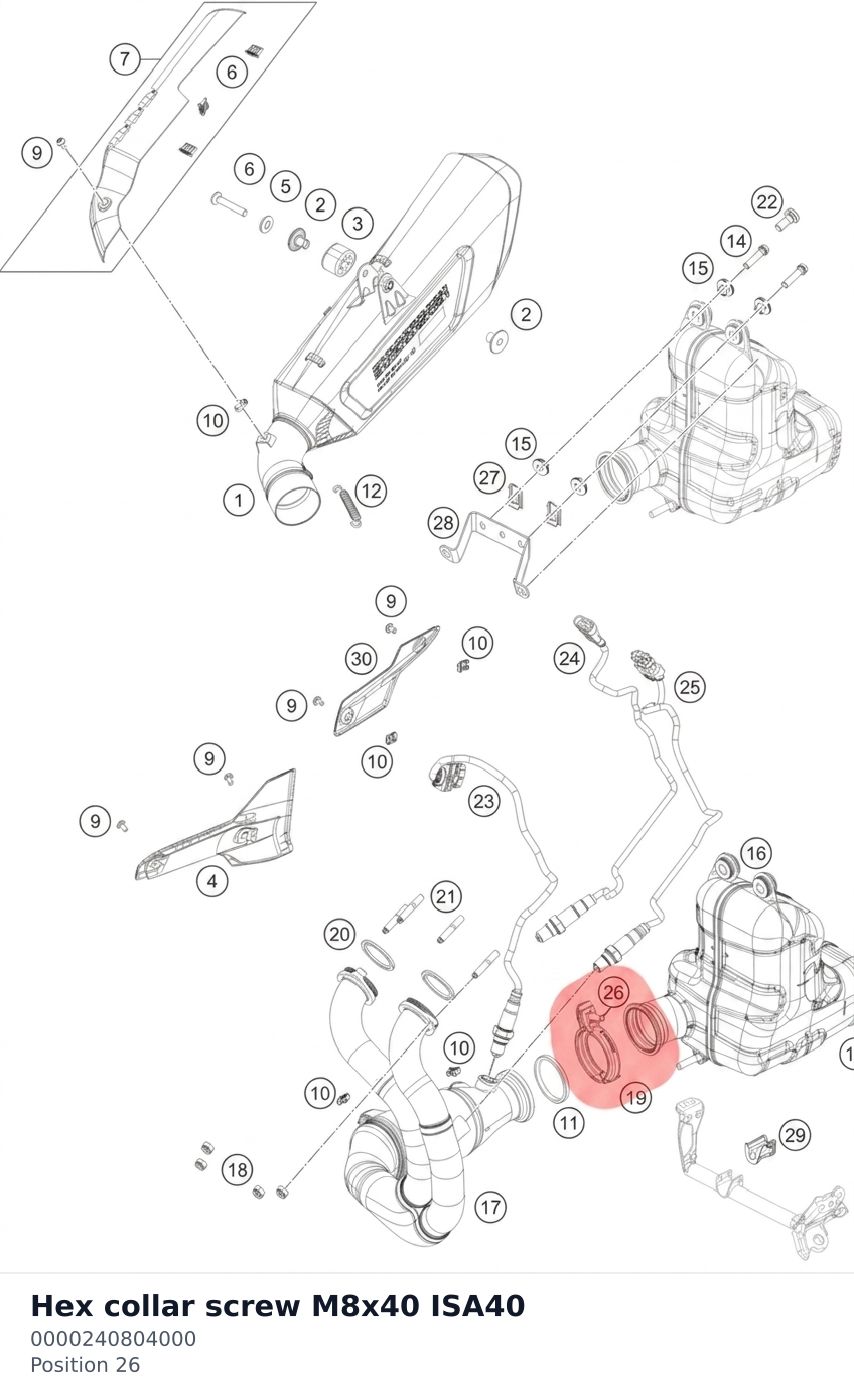 Diagram preview: Hex collar screw M8x40 ISA40 (0000240804000)