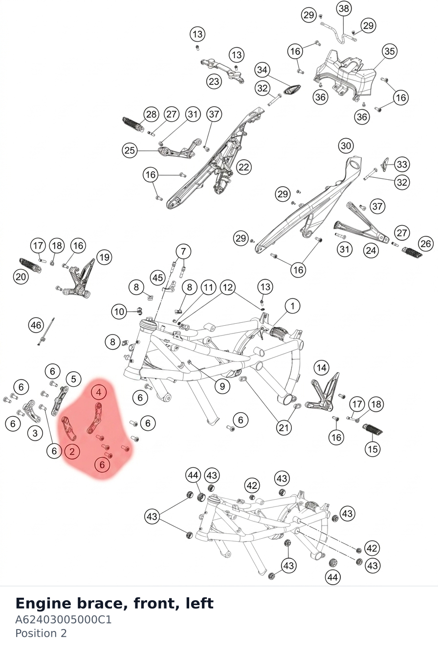 Diagram preview: Engine brace, front, left (A62403005000C1)