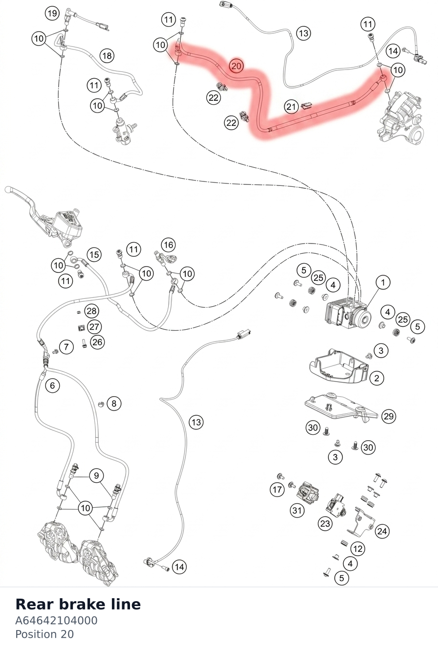 Diagram preview: Rear brake line (A64642104000)