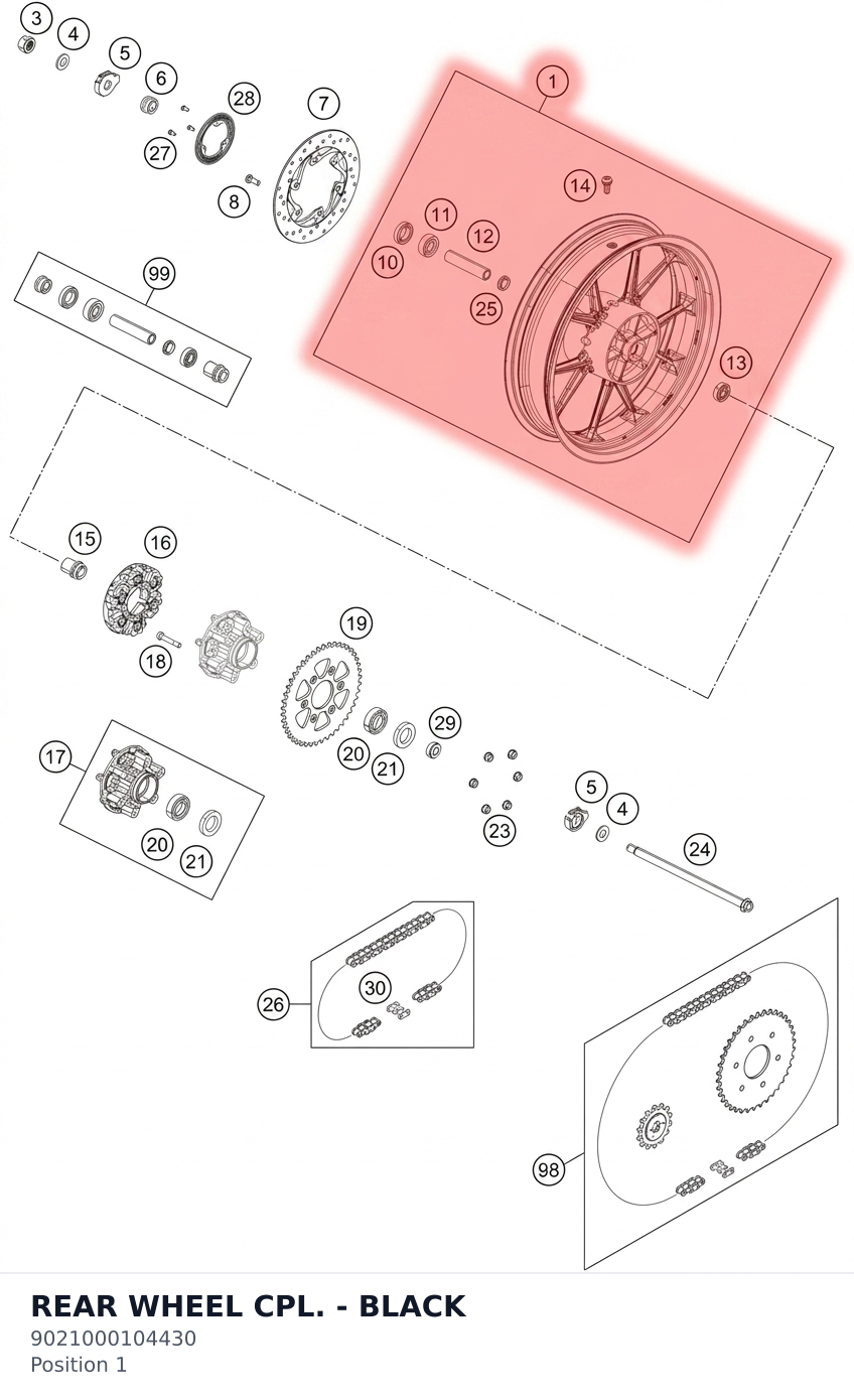 Diagram preview: REAR WHEEL CPL. - BLACK (9021000104430)