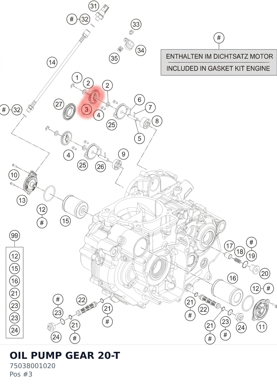 Diagram preview: OIL PUMP GEAR 20-T (75038001020)